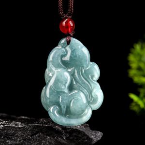 TIMESWIND Natural Jade Green Nine Tailed Fox Animal Pendant for Women with Certificate