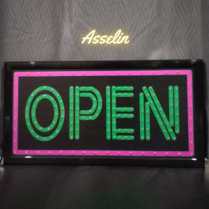 ป้ายไฟสำเร็จรูป รุ่น OPEN-สีเขียว ป้ายไฟLED ตกแต่งร้านค้า (ขนาด48X25X2ซม.) มีบริการรับทำป้ายไฟ LED