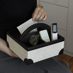 กล่องใส่กระดาษเช็ดหน้ามีฝาปิดแบบฝรั่งเศสย้อนยุค หนัง ทรงสี่เหลี่ยม สไตล์หรูหรา กล่องใส่ของสำหรับเก็บรีโมทและกระดาษเช็ดหน้าในห้องนั่งเล่น