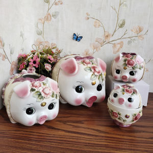 Hand-Painted Ceramic Piggy Bank Cute Little Pig Saving Jar Living Room Decoration Childrens Money Storage Ornament