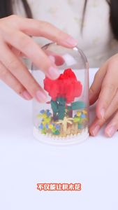 Building block bouquet potted small particle assembly toys sunflower rose carnation potted ornaments with dust cover for Kids Mainan Hadiah Birthday Gift