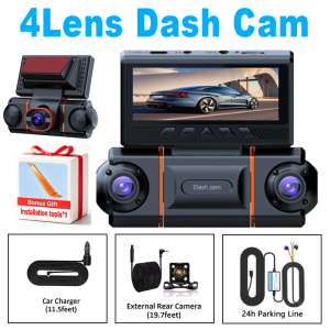4K UHD 1080P WiFi 4-Channel 360° Panoramic Car Dash Cam DVR Black Box Super Night Vision G-Sensor Emergency Lock Loop Record