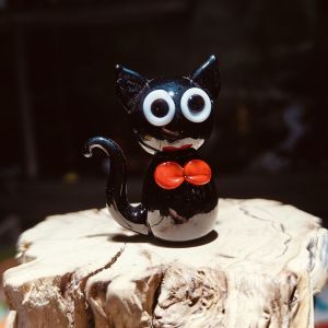 Handmade Zibo Luyi Glass Black Cat Toy Cute Plush Sleep Companion Reflective Colorful Decorative Tabletop Gift for Friends