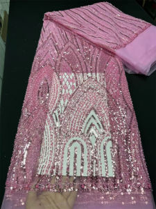African Groom Beaded Lace Fabric High Quality French Sequins Mesh Tulle Lace Nigerian For Women Wedding Dress DIY Sewing