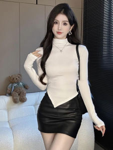 Red Christmas Themed Long Sleeve Fleece Lined Thickened Base Layer Shirt T-Shirt Half High Collar Womens Inner Wear Top