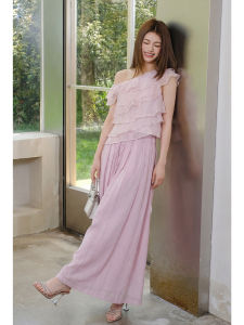 French Chic Pink Tiered Ruffle Short Sleeve Off-Shoulder Summer Blouse