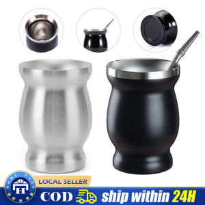 Double-Walled Yerba Mate Cup 304 Stainless Steel 8oz Argentine Yerba Mate Gourd With Bombillas Natural Gourd Tea Cup Set 8 Ounces Bombillas Yerba Mate Straw Cleaning Brush Easy Clean