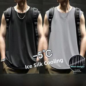 Ice Silk Mesh Hollow out Short Sleeve Mens Tank Top Thin Quick Dry Sportswear round Neck Youth Fashion Summer Sweatshirt