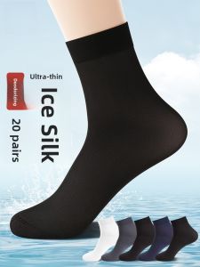 Mens Ice Silk Socks Ultra Thin Breathable Sweat Absorbent Black Mid-Calf Summer Long Stockings MiiOW Cat Man Simple Style
