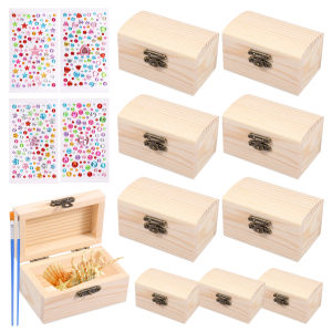 10 Pcs Jewelry Storage Box Unfinished Mini Wooden Keepsake Box with Lid DIY Wooden Treasure Boxes and Clasp for Souvenir Jewelry