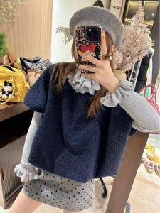 Áo Len Dệt Kim Dài Tay Phong Cách Hàn Quốc Thời Trang Thanh Lịch Đa Năng Thon Gọn Có Viền Ren Gỗ Áo Khoác Ngoài Áo Vest Bộ Đồ