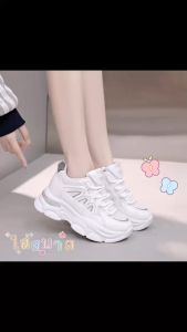 Shoe-Mosaic (มาใหม่ล่าสุด) รองเท้าผ้าใบแฟชั่น รองเท้าผ้าใบผู้ญิน เสริมส้ม7ชม..ใส่สบาย มี2สี(ขาว ครีม) พร้อมส่ง A022