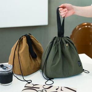 Large Solid Color Waterproof Bento Box Bag with Drawstring Closure  Thermal Storage Lunch Bag for Picnic Handle Cooler Tote Bag