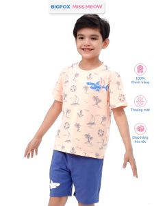 Set bộ hè cho bé trai Bigfox Miss Meow cộc tay chất cotton size đại 37911 tuổi 30kg 40kg