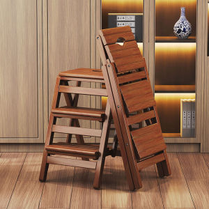 Foldable Solid Wood Stool Multi-Functional Indoor Home Use Stair Chair Three Step Ladder Chair Stool for Climbing High