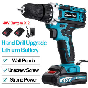 24V 48V Cordless Drill 2x Battery Impact Electric Drill Screwdriver with LED Light Power Tools Set Cordless Drill Heavy Duty