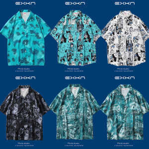 Hawaii Summer Vintage Floral Full Printed Short Sleeve Printed Shirt Mens Trendy Seaside Beach Vacation Couple Flower Shirt