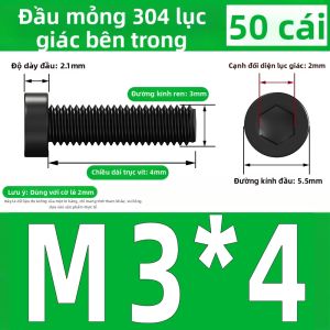 Yi Se Dian Zi | Vít Lục Giác Đầu Mỏng Inox 304 Màu Đen