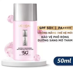 Sữa Chống Nắng Nâng Tone Loreal Paris Glycolic Bright SPF50+ PA++++ Lightweight Anti-Dark Spot Daily UV Fluid Sáng Da Mờ Thâm Cản UV Phổ Rộng