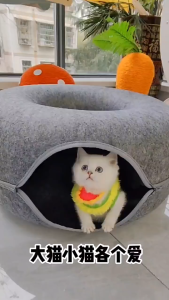 Cat Tunnel Felt Cat Nest Breathable Four Seasons Universal Cat House Drilling Hole Cat Cave Zipper Closed Toy Donut Cat Nest Removable and Washable Cats Rolling Cage