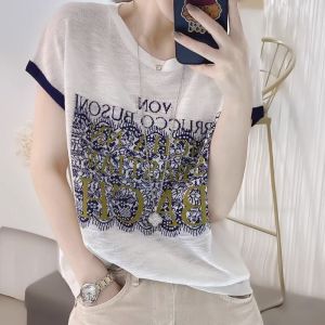 Elegant French Letter Print T-Shirt Spring