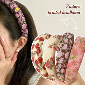 French Style Vintage Floral Twill Cotton High Skull Top Headband Wide Edge Sponge Headband Female New Hairhoop for Hair Washing