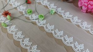 Charlie fabric ลูกไม้ผ้าไนล่อนเนื้อนิ่ม ปักลายใบไม้ ขนาดความกว้าง 5 ซม. ลูกไม้คุณภาพดี สีสวย ใช้ตกแต่งงานผ้า งานDIY