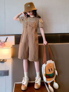Bộ Quần Áo Trẻ Em Cotton Pha Trộn Mùa Hè Cho Bé Gái Quần Short Kẻ Sọc Tay Ngắn Bộ Đồ Hai Mảnh Rộng Rãi Thoáng Khí Thoải Mái