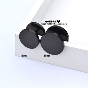 Black 16mm Titanium Steel Mens Hoop Earrings round Cake Style Simple round Black Dangle Earrings Fashionable Geometric Shape