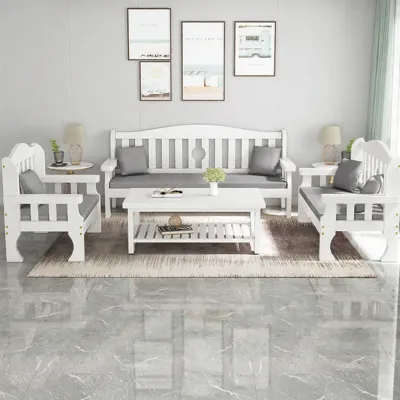Chinese Style Solid Wood Sofa Set Modern Simple Fabric Living Room Home Use Sofa Bed U-Shape Sponge Filling Memory Foam