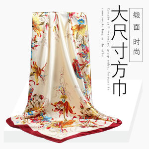 Fashionable Large Square Scarf 90CM Womens Spring Autumn Winter Stylish Shawl Versatile Matching Shirt Korean Style Print Polyester Fiber