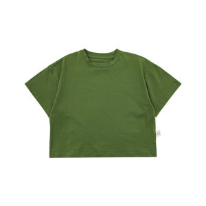 Yoehyaul Kids Casual round Neck Short Sleeve T-Shirt Elastic Loose Shoulder Pure Color Summer Top for Girls Cotton Blend Fabric