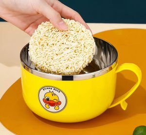 Ca úp mỳ vịt vàng có nắp size 15cm chất liệu inox 304 có tay cầm  chống vỡ chịu nhiệt tới 120 độ C kiêm giá đỡ điện thoại