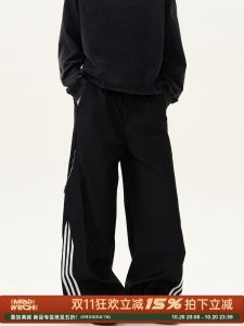 MADWITCH American Retro Striped Casual Pants Loose Fit Mens Womens Three Bars Side Zipper Design Sensation Long Trousers