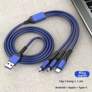 Cáp Sạc Nhanh Siêu Tốc 66W 5A 3 Trong 1 Nhiều Đầu Nối Đa Năng Sạc Nhanh Cáp Dữ Liệu Di Động Nhiều Đầu Cắm