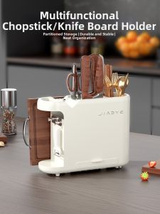 BW | Kitchen Multi-Function Storage Rack Cutting Board Chopsticks Holder One-Piece Knife Sharpener Stone Rack Knife Organizer