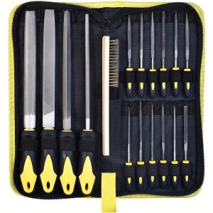 ชุดตะไบโลหะ ตะไบแบนขนาดใหญ่/ตะไบครึ่งวงกลม/ตะไบสามเหลี่ยม/ตะไบกลมและตะไบเข็ม 12 ชิ้นพร้อมถุงเก็บของและแปรงเหล็ก