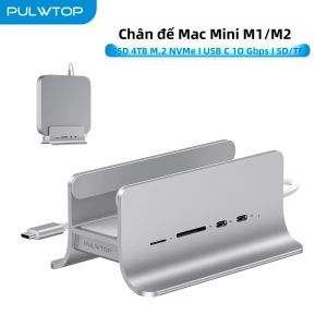 Hub USB C 5 Trong 1 PULWTOP Dành Cho Mac Mini M1/M2 Với Mở Rộng SSD M.2 NVMe 2 Cổng USB C 3.2 10Gbps Đầu Đọc Thẻ Nhớ SD/TF