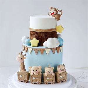 สัตว์รถไฟเค้ก Topper ชุดยีราฟสีน้ําตาลหมีช้างลิงสําหรับเด็ก 1st Birthday Party Baby Shower ตกแต่ง