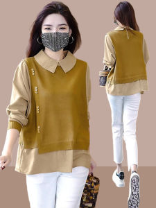 Ladies Plaid Shirt Design Sensation Fake Two-Piece Spring Autumn New Style Beautiful Belly Cover Small Top Quality Fashion