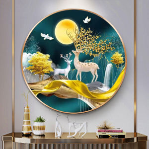 Modern Minimalist Wealth Attracting Deer Cross Stitch Diamond Painting Small Landscape Living Room Decor Cotton Fabric Frameless