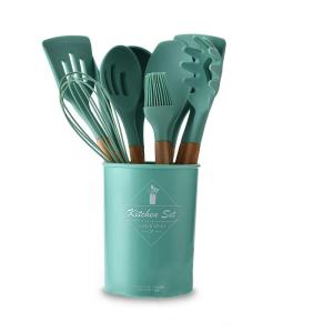 DIHUANTUO | Colorful Wooden Handle Silicone Kitchen Utensils 11 Pieces