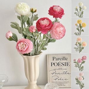 URBAG 3หัวค่ะ ดอกโบตั๋นดอกกุหลาบประดิษฐ์ เหมือนจริงเหมือนจริง 50ซม. ค่ะ ดอกไม้จำลอง Flocking Lotus ดอกไม้ประดิษฐ์ประดิษฐ์ ของตกแต่งห้องนั่งเล่นในบ้านสำหรับงานแต่งงาน