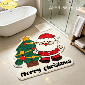 VIKAMA Irregular Pink Xmas Tree Plush Rug Non‑Slip Soft Floor Mat For Kids Playroom Holiday Home Decor