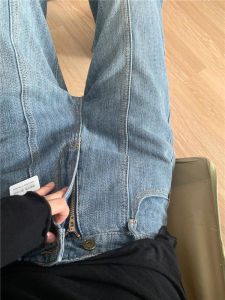 American Retro Striped Wide Leg Denim Jeans High Waist Slim Length Straight Tube Pants for Women Casual Washed High Waist