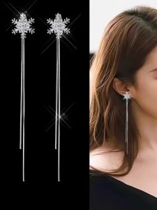 ต่างหูห้อยรูปหิมะประดับเพชรเต็มตัว 2 แบบ ดีไซน์เรียบง่าย ดีไซน์เก๋ไก๋สำหรับใส่ไปทำงาน ต่างหูแบบห้อยสำหรับผู้หญิง