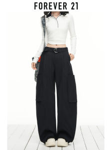 Forever21 | American High-Waisted Tied Wide-Leg Loose Multi-Pocket Casual Pants