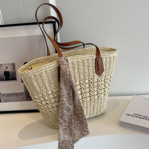 Large Capacity Straw Woven Bag Womens Summer Fashion Handmade Shoulder Tote Bag for Beach Vacation Casual Shopping Bag