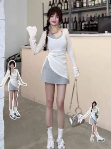 ชุดเดรสคอวีแขนกุดทรงเอสไตล์ฝรั่งเศสสำหรับผู้หญิงในช่วงฤดูร้อนปี 2024 ชุดกระโปรงสั้นทรงเอสไตล์ฝรั่งเศส Pure Desire ใหม่