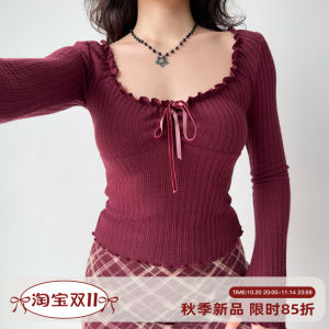 Go Girl Go Ballet Style Long Sleeve U-Neck T-Shirt Womens Slim Fit Tie-Detail Sweet And Spicy Top for Autumn